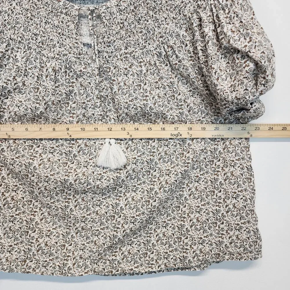 Old Navy Womens Ditsy Peasant Top Blouse Size L Smocked Puff Sleeve Cotton Rayon